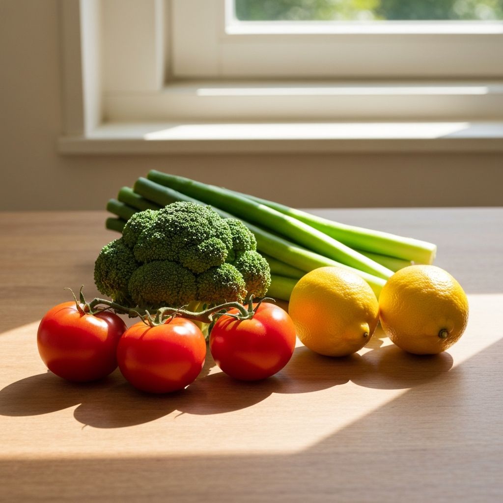 Fresh colorful fruits and vegetables